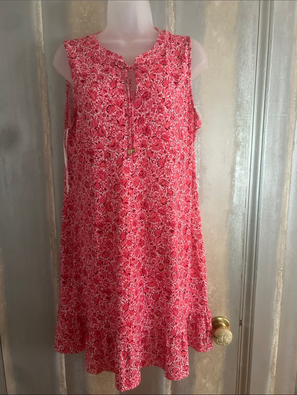 Michael Kors Coral Pink Floral Tie-Neck Mini Dress